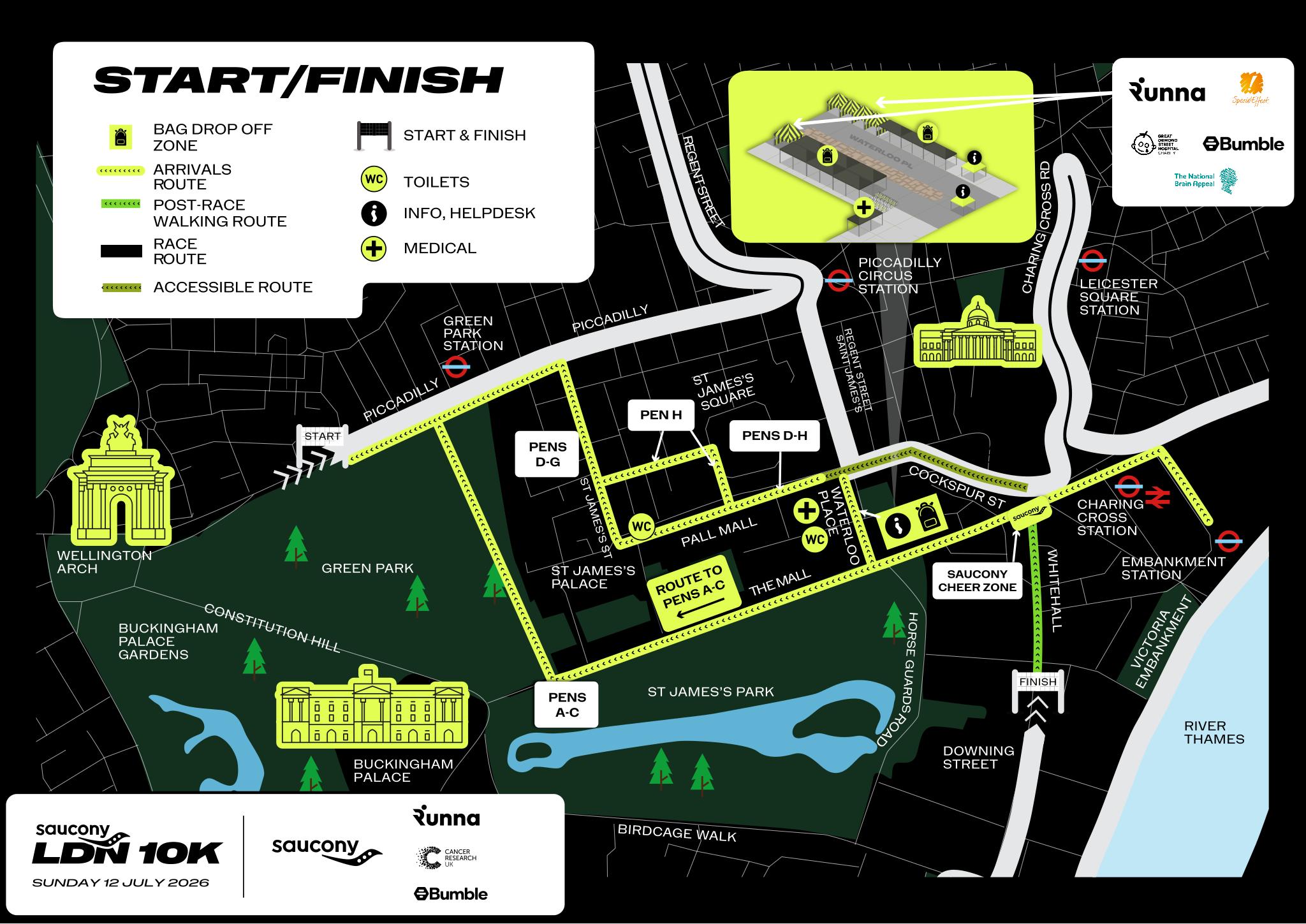 Saucony London 10K Arrivals and Start/Finish Map 2026